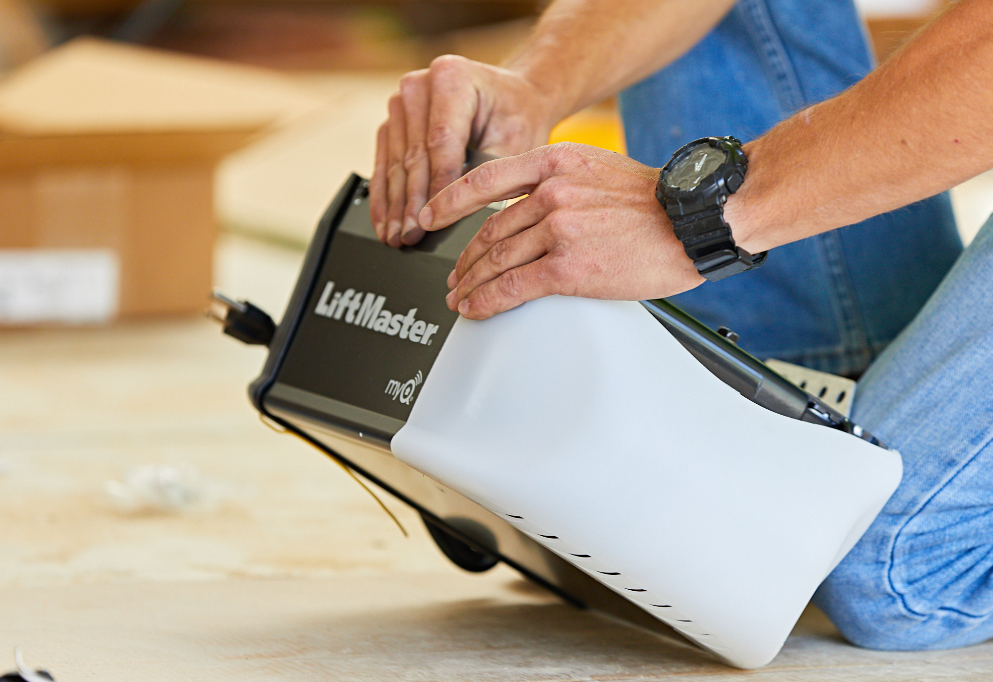 garage door opener being installed